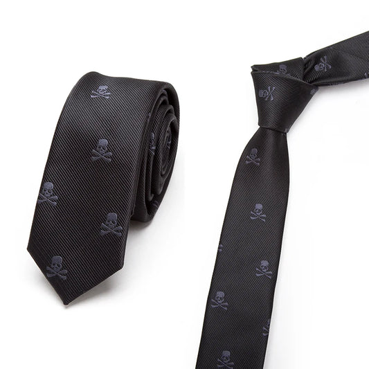Black Slim Skull Ties for Men Women Classic Polyester Neckties Fashion Man Tie Casual Party Cosplay Punk Accessories Fake Collar