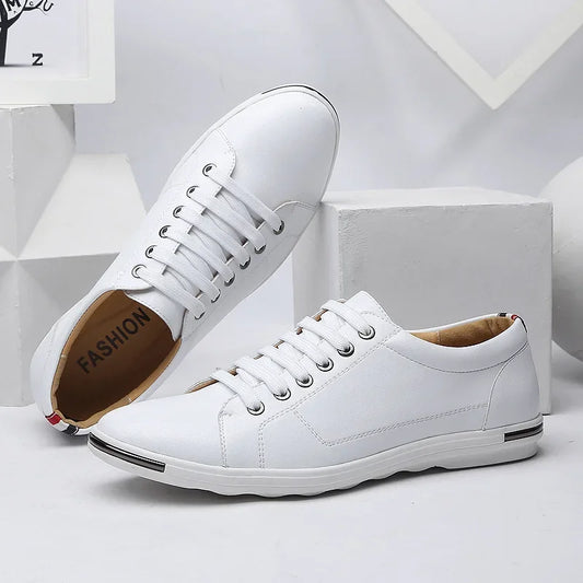Men Size38-48 Casual Breathable White Sneaker Leather Driving Walking Shoes for Male Skate Comfortable Stylish for Everyday Wear
