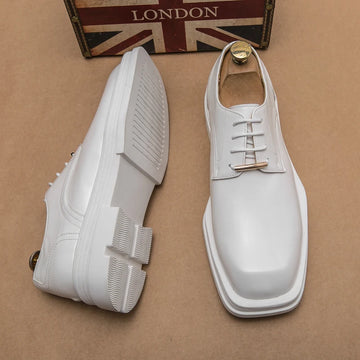 Business Formal Leather White Thick Dress Shoes 2023 Spring Autumn Men Shoes Low-top Wedding Shoes Fashion Oxfords Office Shoes