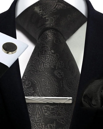 Elegant Ties For Men Paisley Striped Men Luxury Necktie Set Handchief Cufflinks 3 Pcs For mens Business Wedding Suit Accessories