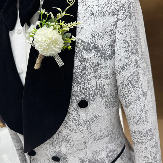 Floral Formal Suits for Men 3 Pieces Shawl Lapel Wedding Groom Tuxedo Italian Style Suit Jacket with Vest Pants Fashion 2024
