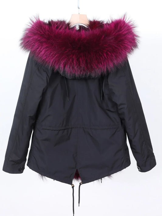 2025 MaoMaoKong Removable Fox Fur Lined Parka Coat Women's Fashion Winter Jacket Natural Real Raccoon Collar Female Clothing