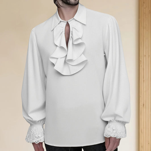 Men's Victorian Dress Shirt Fashionable Ruffle Lapel Long Sleeves Halloween Costumes Tops