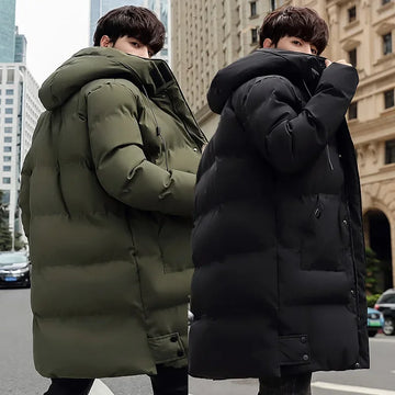 Cotton-padded Men's Medium Long Autumn and Winter Plus Fat Size Down Padded Jacket with Thick Warm Cotton-padded Jacket