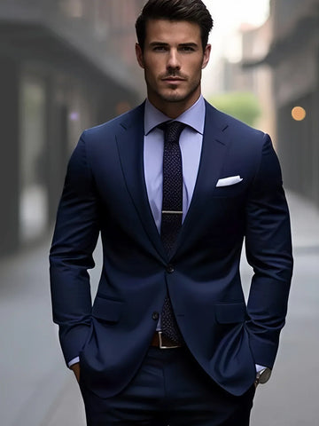 AnnieBritney Casual Suit for Men Slim Fit Solid Tuxedo Navy Blue Blazers with Pants Tendances Roupas Masculinas Custom Boys Suit