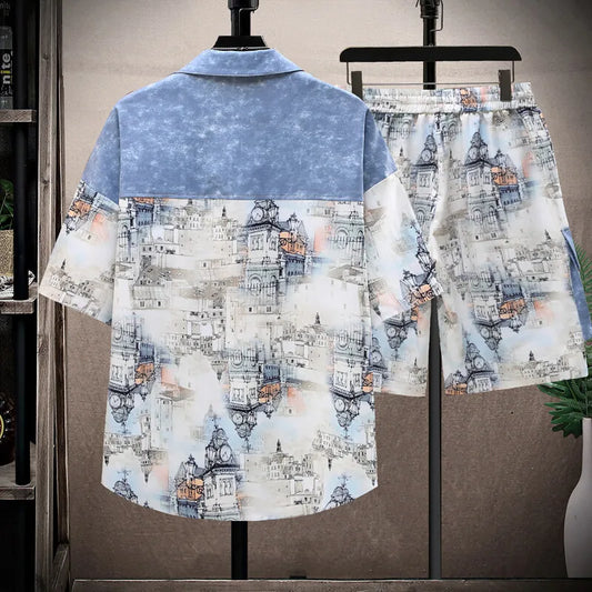 Shirts + shorts 2025 summer Sportswear Men's fashion short sleeve printing Sets Male shirts and shorts Casual Shirts Two Piece