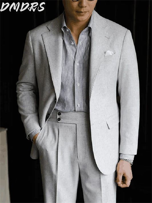 Classy Off-White of Men Suit Two Pieces Fashion Hot Sell Male Double Breasted Set Daily Business Blazer Pants trajes para hombre