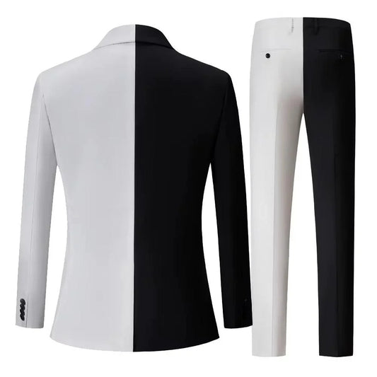 Black and White Men Suits Formal One Button Notch Lapel Slim Fit 2 Piece Jacket Pants Male Clothing High Quality Outfits