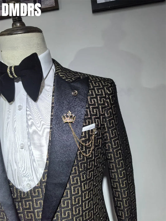 Men Suit Set For Wedding Groom Suit Business 3 Piece Set For Men 2024 Popular Printed Jacket Dress Blazers Coat Trousers Suit