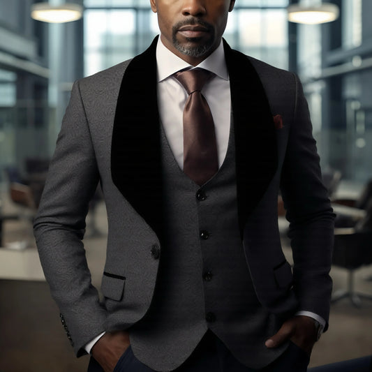 Mens 3 Piece Floral Tuxedo, Jacquard Slim Suit Set, Paisley Blazer Vest And Pants For Prom Wedding