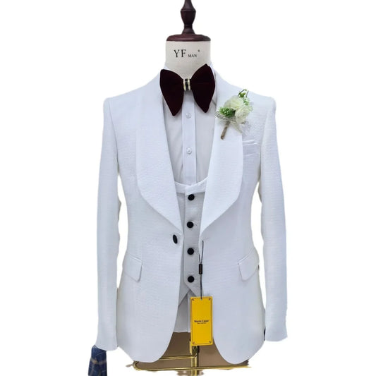 2024 Luxury Wedding Terno Men Suits Groom White Costume Jacket Pants Vest Three Piece Slim Fit Costume Masculinos Blazer