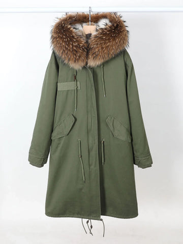 Maomaokong Extra long Winter Woman Overcoat Plus Size Black Parkas Natural Raccoon fur collar Real Fur Lining Warm Jacket Coats