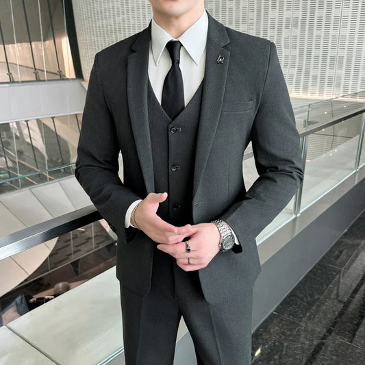 2025 Men's Korean Version Slim (suit + Vest + Trousers) Business Casual Fashion Wedding Handsome Suit Set Three Pieces   M-5XL