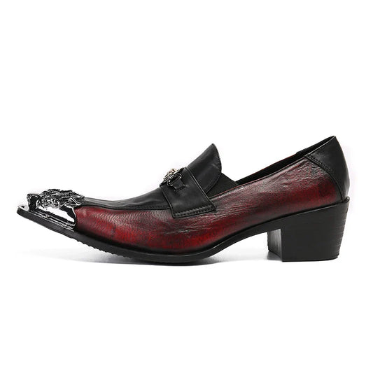 Sharp Pointed Retro Oxford Shoes Luxury High Heels Fashionable Men's Formal Shoes Red Wedding Party Office Leather Formal Shoes