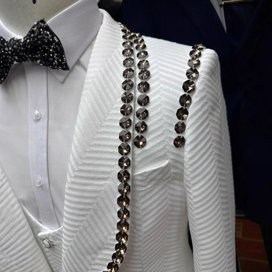 2025 New Arrival Expensive White Suit Wedding Groom Tuxedo High-end Men’s Suits for Office （Coat + Trousers + Waistcoat）