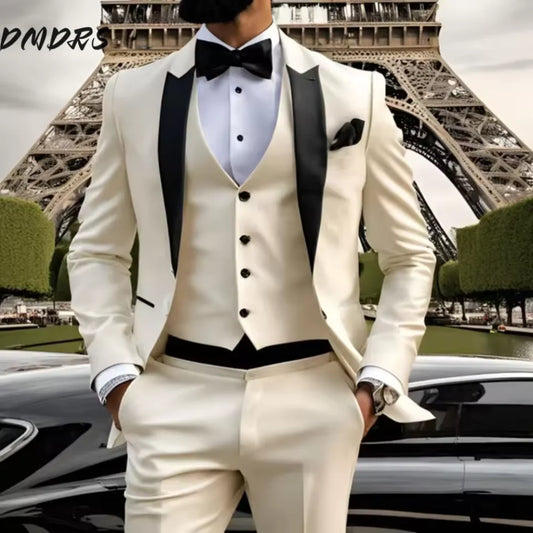 Formal Champagne Men Suit 2PCS Elegant Single Breasted Men Office Suit Classic Office Men For Business Wedding Suit Customized