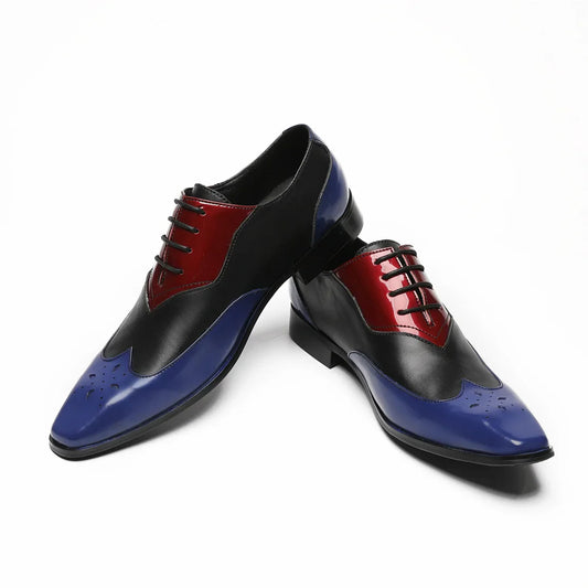 Genuine Leather Mens Shoes Fashion Graffiti Designer Flats Metal Pointed Toe  Party Dressing Brand Shoes Men Plus Size