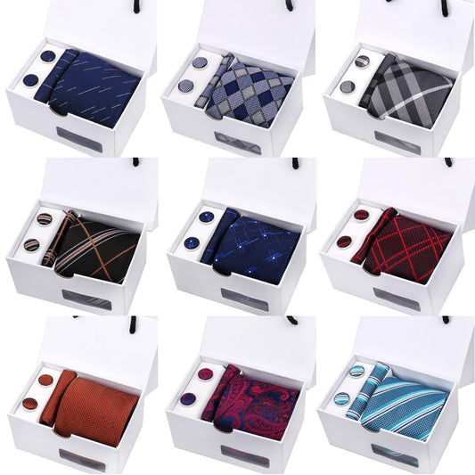 Mens Tie Wine Paisley Striped Wedding Ties For Men Hanky Cufflinks Silk Neck tie Set Party Business Fashion Suit Accessories
