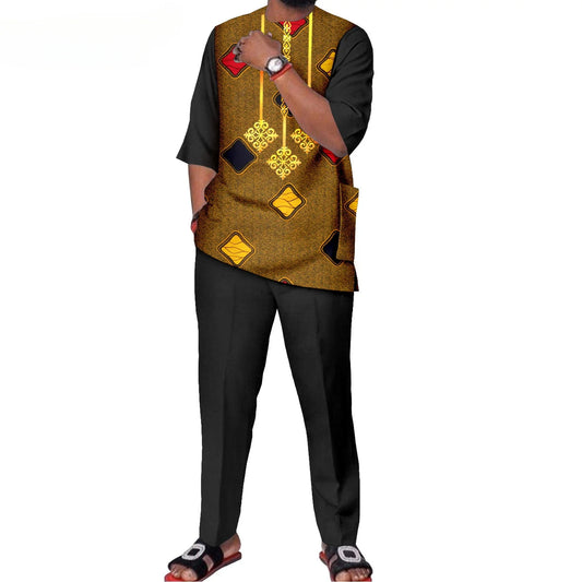 2025 African Clothing for Men Outfit Dashiki Tops Shirts Pants Set Print Wear Clothes Outwear Ankara Blouse  Suits for Men
