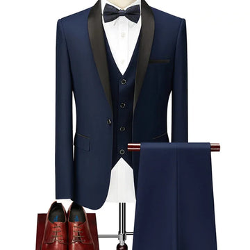 Suit Coat Pants Vest 3 Pcs Set / 2025 Fashion Men's Casual Boutique Business Wedding Groom Dress Blazers Jacket Trousers