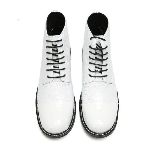 High-Top White Leather Sneakers: Breathable Comfort Men's Stage Shoes Autumn/Winter Non-Slip Short Work Boots