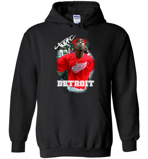 Tupac 2pac Shakur Makaveli Supporting Detroit Red Wings v15, Gildan Heavy Blend Hoodie