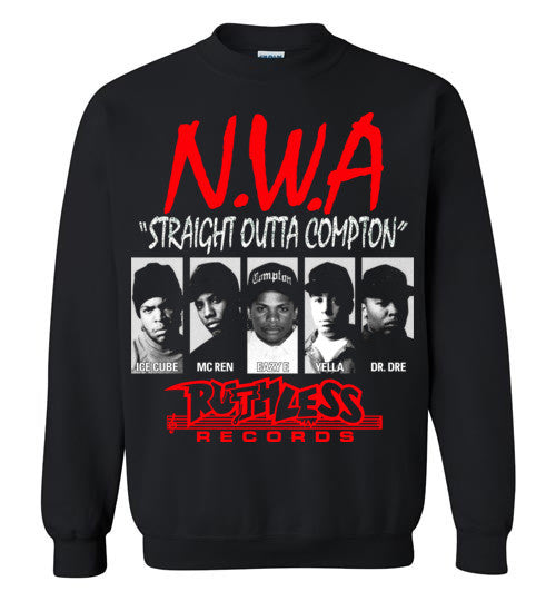 NWA Straight Outta Compton Ruthless Records Eazy E Dr Dre Ice Cube v8 , Gildan Crewneck Sweatshirt