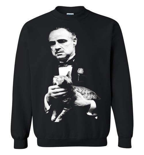 The Godfather Marlon Brando With Cat Mafia Gangster Movie Classic , Gildan Crewneck Sweatshirt