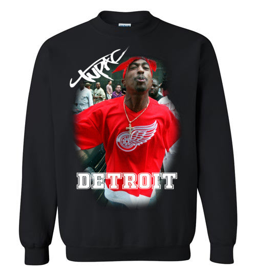 Tupac 2pac Shakur Makaveli Supporting Detroit Red Wings v15, Gildan Crewneck Sweatshirt