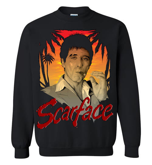 Tony Montana Scarface Smoking Cigar Al Pacino v8, Gildan Crewneck Sweatshirt