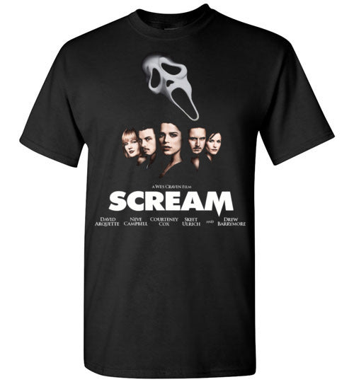 Scream scary movies, masks, thriller, wes craven, halloween, horror, 90s movies,ghostface,drew barrymore,v3a, Gildan Short-Sleeve T-Shirt