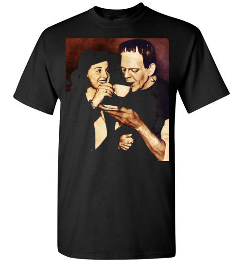 Frankenstein Drinking Tea with Wife Boris Karloff ,v6, Gildan Short-Sleeve T-Shirt